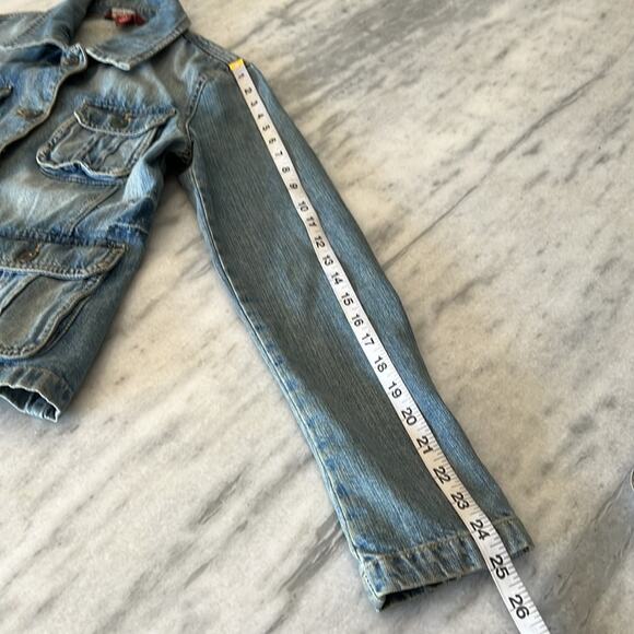 H&M LOGG Women's Denim Jacket Size 6 Distressed Blazer Pockets Utility - Picture 11 of 12